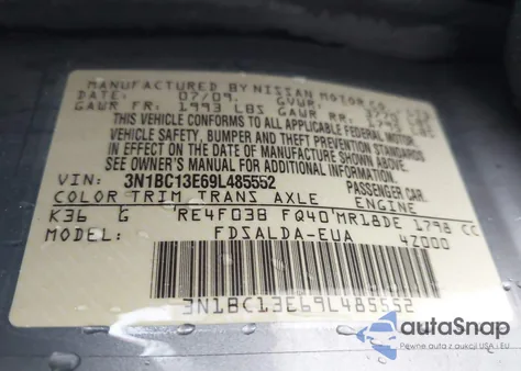 2009 Nissan Versa S/Sl from USA, damaged, VIN 3N1BC13E69L485552